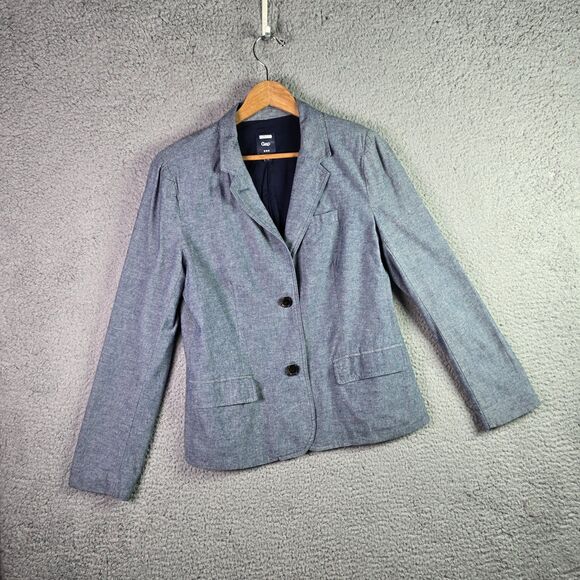 Gap Blue Chambray Preppy Blazer 12 Classic Notch Lapel Single Breasted Lined - Picture 14 of 16